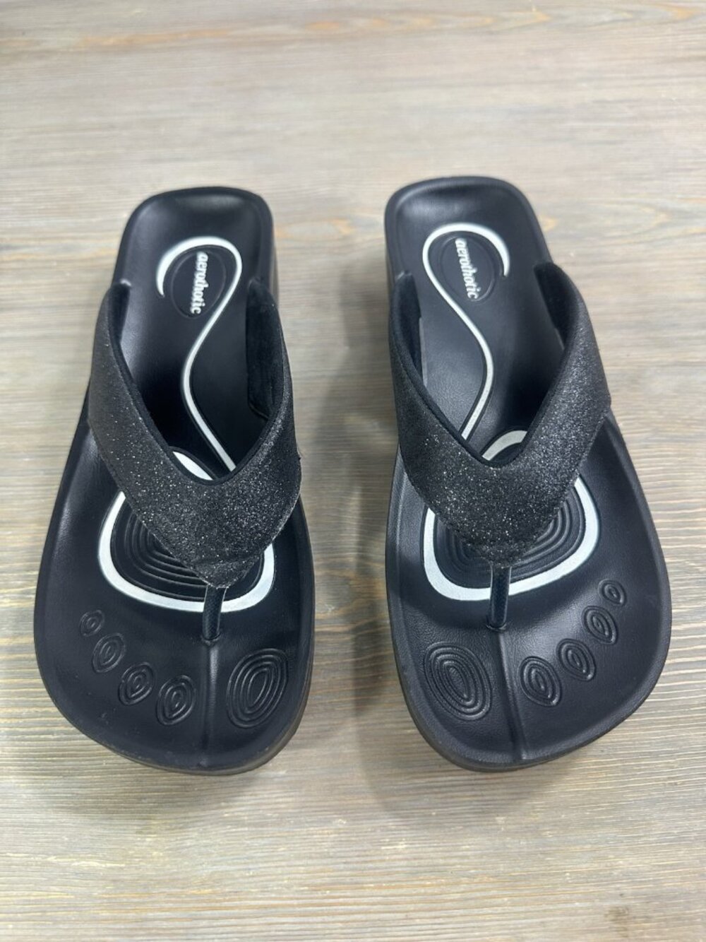 Aerothotic Crystal Mist Glitter Black Sandal Womens  9